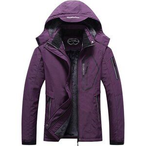 Women's Purple Waterproof Winter Hooded Raincoat Fabric Ski Snow Jacket Coat